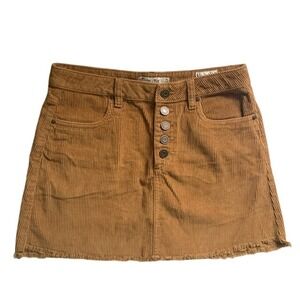 Brown Corduroy Mini Skirt 27 Button Fly Frayed Hem Y2K Indie Boho Festival
